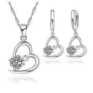 ❤️ Earrings And Necklace Heart Woman 925 Sterling Silver Pendant Set